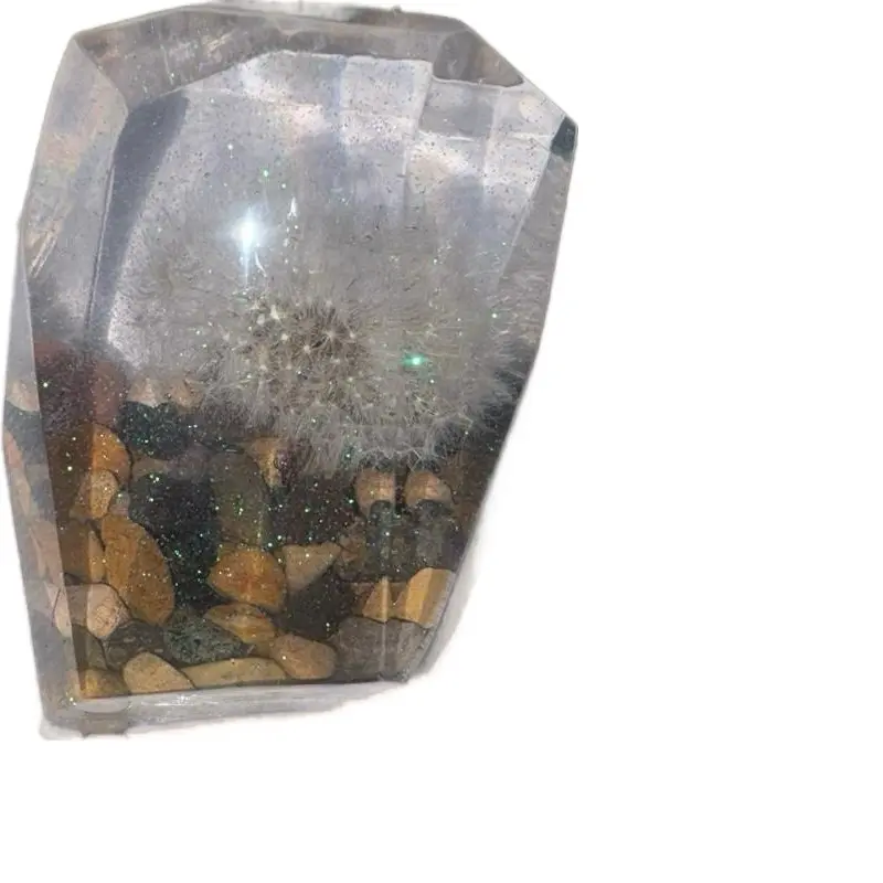 Artistic Dandelion Flower Gem Epoxy Resin Art with River Rocks - 1-Piece Home Decor Accent, Mothers Day/Him/Her Gift, Comes in Gift Box with Dandelion Description Card
