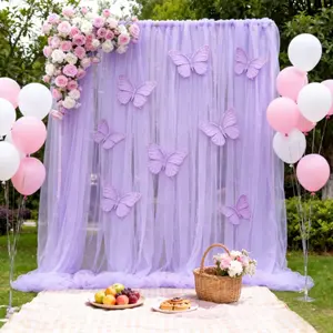 2-Piece Light Polyester Sheer Curtains, Soft Fabric, Rod Pocket, Handmade Cloth, Perfect for Party Background Decor