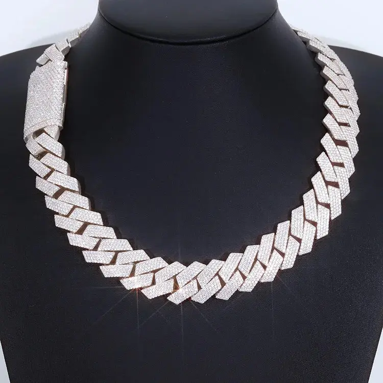 925 Sterling Silver Gold-Metal Coating VVS Moissanite Cuban Link Chain, 20MM Wide Unisex Hip Hop Choker Necklace, High-Quality Diamond-Look Fashion Jewelry for Anniversary, Chocker Necklace