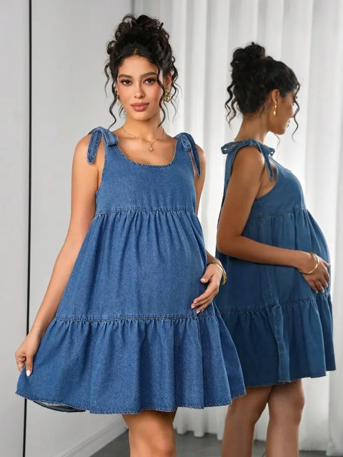 Maternity Denim Jumpsuit Dress For Pregnant Women,Light Blue,Autumn,Casual,Baby Shower,Maternity Fashionable Comfortable Jean Pregnancy