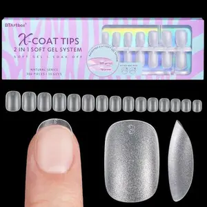BTArtbox Extra Short Square Nail Tips - Short Squoval Gel Nail Tips, Natural Fake Nails with Tip Primer Cover, Pre-shaped Upgrade Matte Full Cover Nail Tips for Home DIY Nail Salon