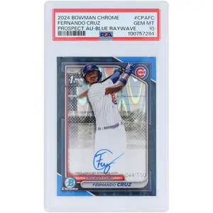 Fernando Cruz Chicago Cubs Autographed 2024 Bowman Chrome 1st Bowman Blue Raywave #CPA-FC #44/150 PSA Authenticated 10 Card - Fanatics Authentic Certified