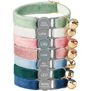 Personalized Breakaway Cat Collar - Velvet, Safety Buckle, Custom Name and Phone Number, Soft, Adjustable