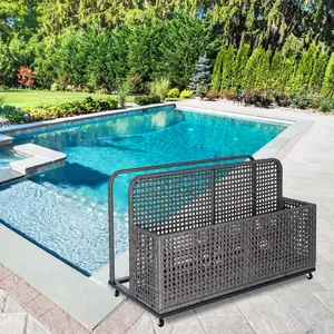 Rolling PE Rattan Pool Float Storage Bin with Wheels, Outdoor Poolside Storage Basket, Weather-Resistant Pool Caddy for Pool Toys, Towels & Patio Accessories