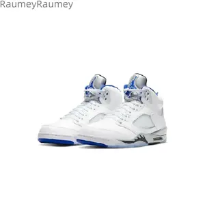 White and blue retro anti-slip and wear-resistant retro basketball shoes for men