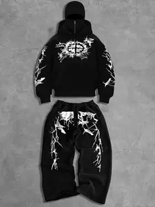 Men's Fleece Lined Hoodie Sweatpants Set, Winter Casual Loose Fit, Warm Windproof Design, Comfortable Daily Wear