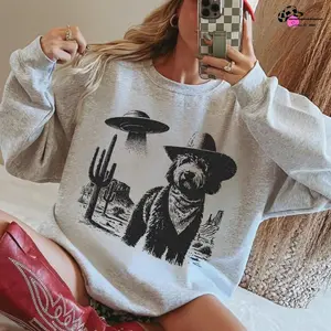 Vintage Bernedoodle UFO Sweatshirt – Western Cowboy Bernedoodle, Retro Alien Dog Pullover, Perfect Gift for Doodle Mom, Dad & Dog Lovers, western clothes, western stuff, gift for woman 4