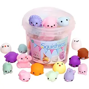 Squishies Squishy Toy 24pcs Party Favors  Kids Mochi Squishy Toy moji Kids Mini Kawaii squishies Mochi Stress Reliever Anxiety Toys Easter Basket Stuffers fillers with Storage Box