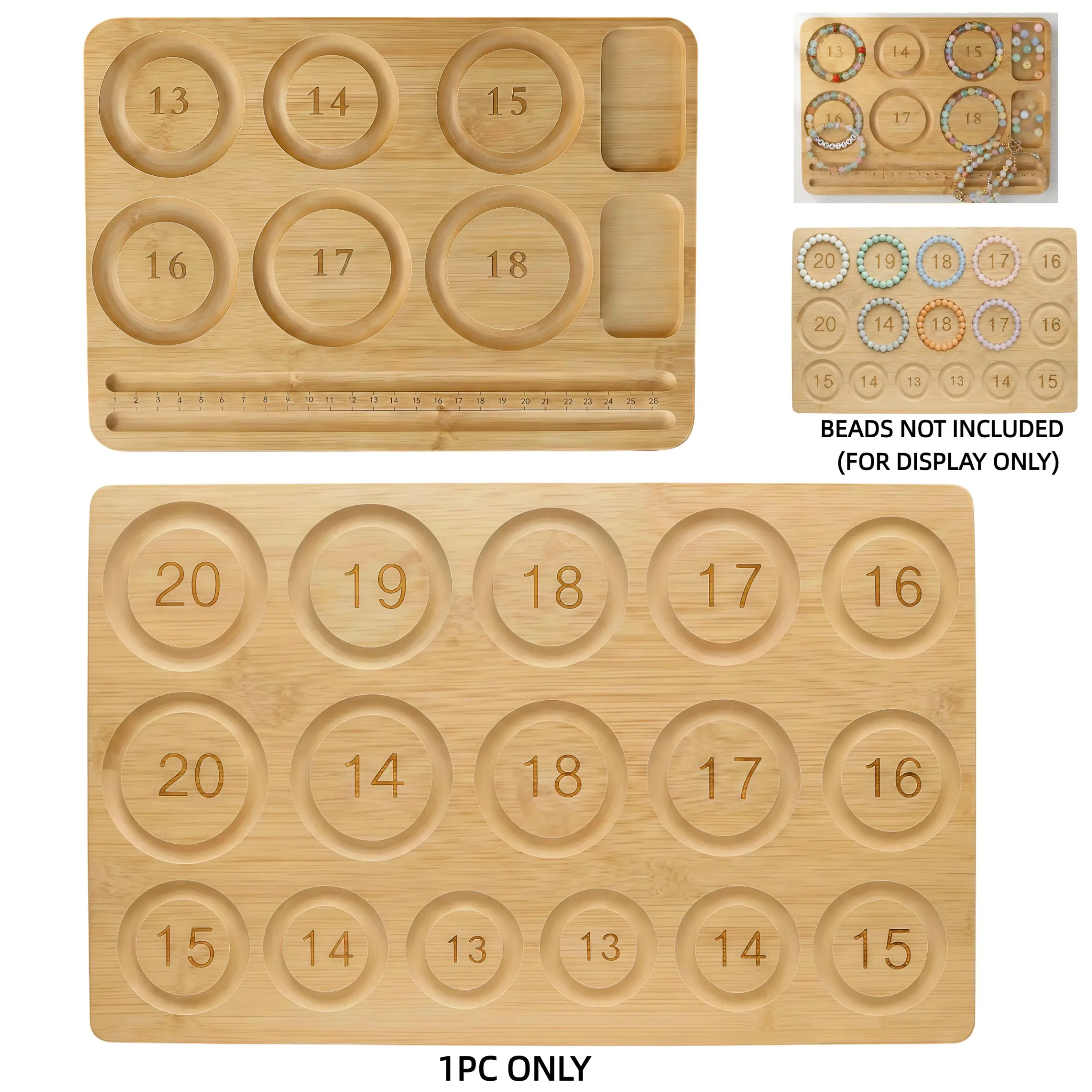 Bracelet Sizing Bead Board for Jewelry Making, Bamboo Beading Layout Board with 13-20cm Size Circles, DIY Bracelet Design Tool, Jewelry Making Tools, Diy Beading Accessories, Jewelry Making Supplies, Includes 4 Non-Slip Pads