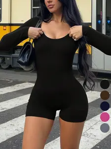 Women's Sexy Slim-Fitting Long Sleeve Solid Jumpsuit, Casual Fashionable One-Piece, Comfortable & Stylish Women's Clothing