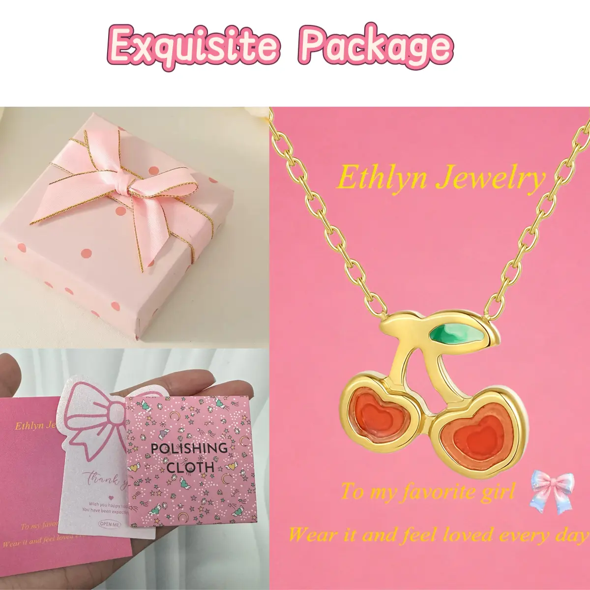 MY2437 Golden/Silver Cherry Pendant Necklace  waterproof Stainless steel Teen Girls' necklace Daily life accessories