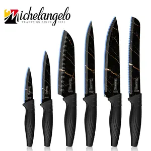 MICHELANGELO Knife Set 6 Piece with Nonstick Granite Coating, Sharp Stainless Steel  Black Kitchen Knife Set, Professional Knives Set Black【6 Pcs】