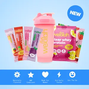 Wellah Core Sample Pack | Clear Whey Protein + Pre-workout & Creatine + Electrolytes + Pink Shaker Bottle | Fitness Supplement