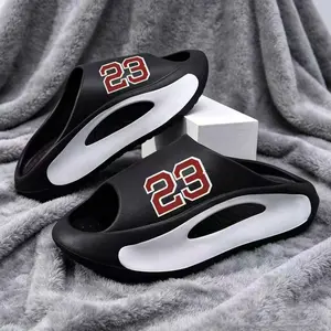 Men's 23 Print  Basketball Cloud Slides, ultra soft cloud cushion cloud foam EVA pillow slippers with non-slip thick thick bottom sole, casual sport sandals suitable for indoor, outdoor, gym, shower and beach, perfect men summer daily casual footwear guy