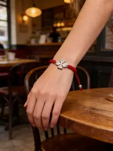 Lucky Four Leaf Clover Bracelet | Handmade Braided Rope Adjustable Bracelet (Black/Red/Khaki/Dark Grey)