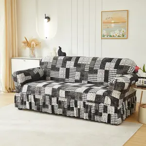 High Elastic Plaid Sofa Cover, Luxury Plaid Skirted Sofa Slipcover, Soft Fabric, Anti-Slip, Pet-Proof