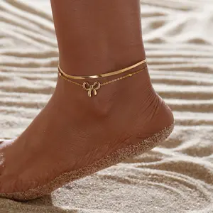 GMUDA Gold Plated Waterproof Cuban Link Anklets Set for Women | Adjustable Layered Beach Anklet Bracelets | Stylish Gold Jewelry Gift