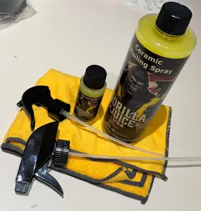 Gorilla Juice Ceramic Coating Spray 16oz & 2oz Traveler Gift Pack with 2 Free Microfiber Towels for Auto Detailing Supplies Waterless Wash Wax