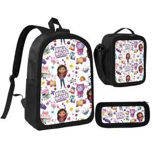 Gabby Dollhouse Backpack With Lunch Box Pencil Case 3 In 1 For Boy Girl Teen Schoolbag Lightweight Large Capacity 600D Oxford Cloth Adjustable Straps Comfortable Mesh Back Cushioning backpack goals-C