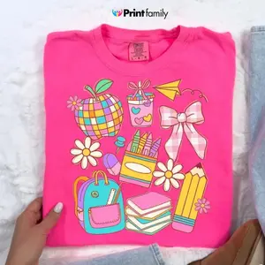 Comfort Colors Preppy Teacher Coquette Shirt, First Day of School , Back to School Shirt Design, Little Girl School Shirt Design, Teach Love Inspire Tee for Women - Printfamily