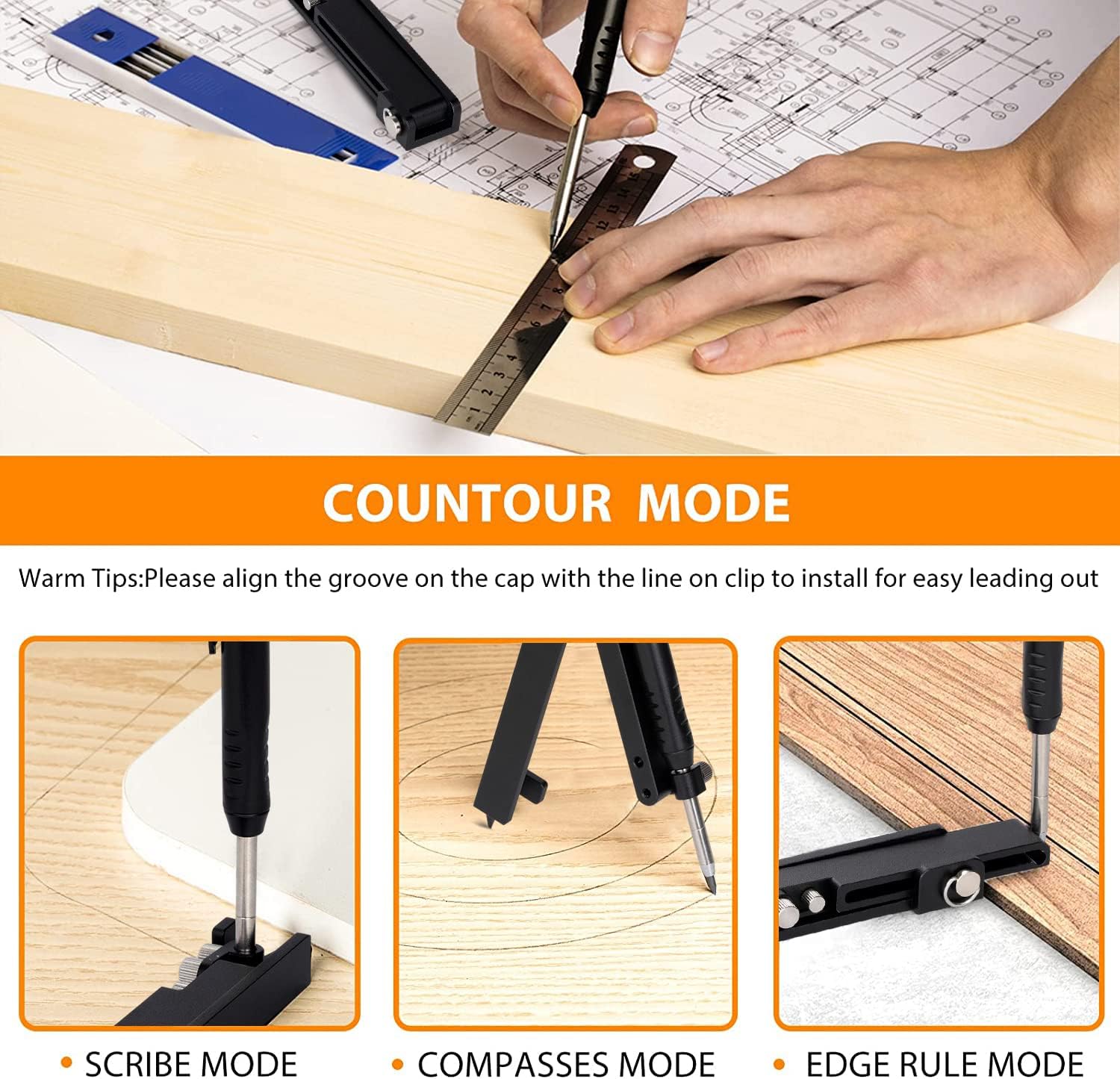 Multi-function Scribing Tool,Aluminum Alloy Construction Pencil with Deep Hole Pencil,Precision Woodworking Measuring & Marking Tool for DIY,Carpentry,Cabinets