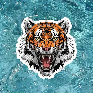 Fierce Tiger Vinyl Sticker Stickers - Mist Treatment, Self Adhesive Design Car Decals Suitable for Notebook Computers, Cars, Suitcases, Windows, Etc. - Bright Orange, Black and White Artworks -