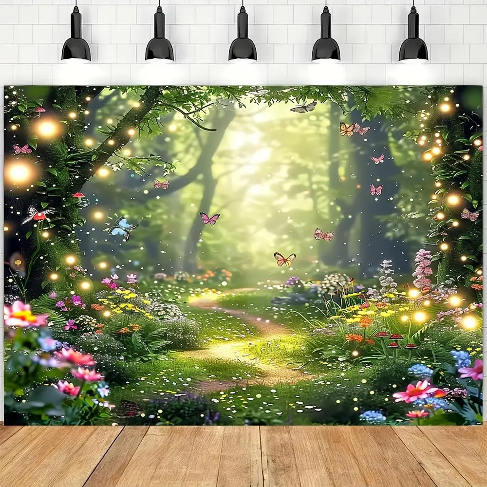 Large Magical Forest Butterfly Wonderland Polyester Backdrop Banner - Summervibes, Vibrant Wildflowers, Fluttering Butterflies, No Electricity Needed, Easy Hanging Holes - Ideal for Birthday Parties, Gatherings,summerwins