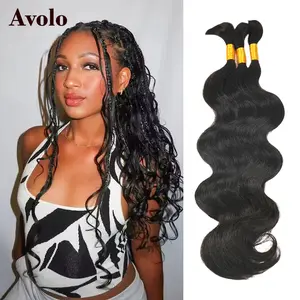 GK 100% Remy Hair Body Wave Deep Wave Bulk Natural Color for Braiding Hair 3 Strands / Pack 110g Total No Weft Bulk Hair Fluffy Texture for Natural-Look Bohemian Braids
