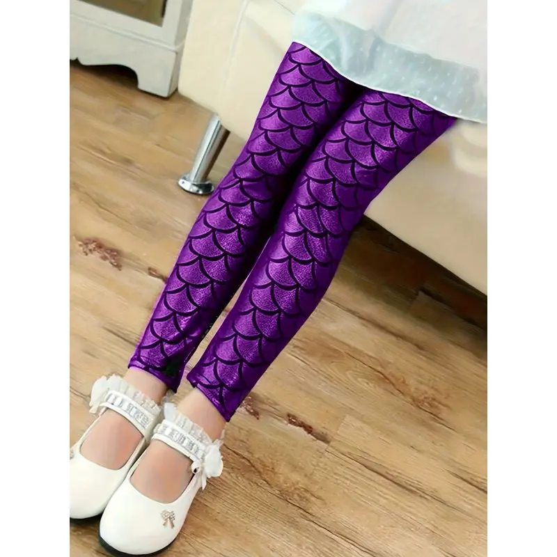 Girls' Fish Scale Leggings, Children's Mermaid Leggings, Iridescent Slim-Fit Pretty Girl Long Pants, European and American Laser Sequin Kids' Pants, Children's  Outerwear Ankle Pants