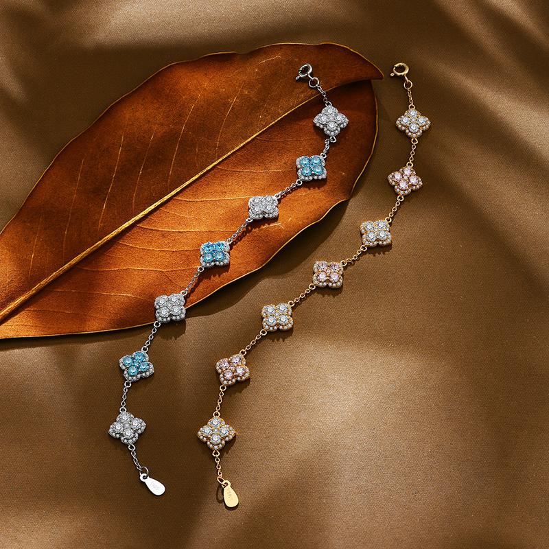 Synthetic Moissanite Bracelet Blue Zircon Pink Zircon Colorful Luxury Jewelry for Women Girls Engagement Birthday Springtok Outdoorfun Gift B021