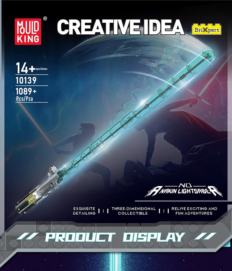 Mould King 10139 Blue Sword Glows Lightsaber Fluorescent Building Block Adult Kid Toy Cosplay Anime 1089 Pcs