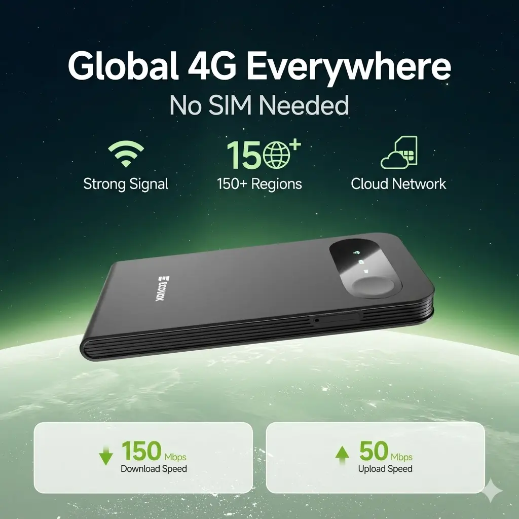 ECOVOX 2026 Upgraded 1pcs Portable Mini 4G LTE WiFi Hotspot Router, Extra-Long Battery Life, Free 1GB Data for Car & RV Travel Wi Fi Cellular Wireless Wifi Modem Built In Wifi