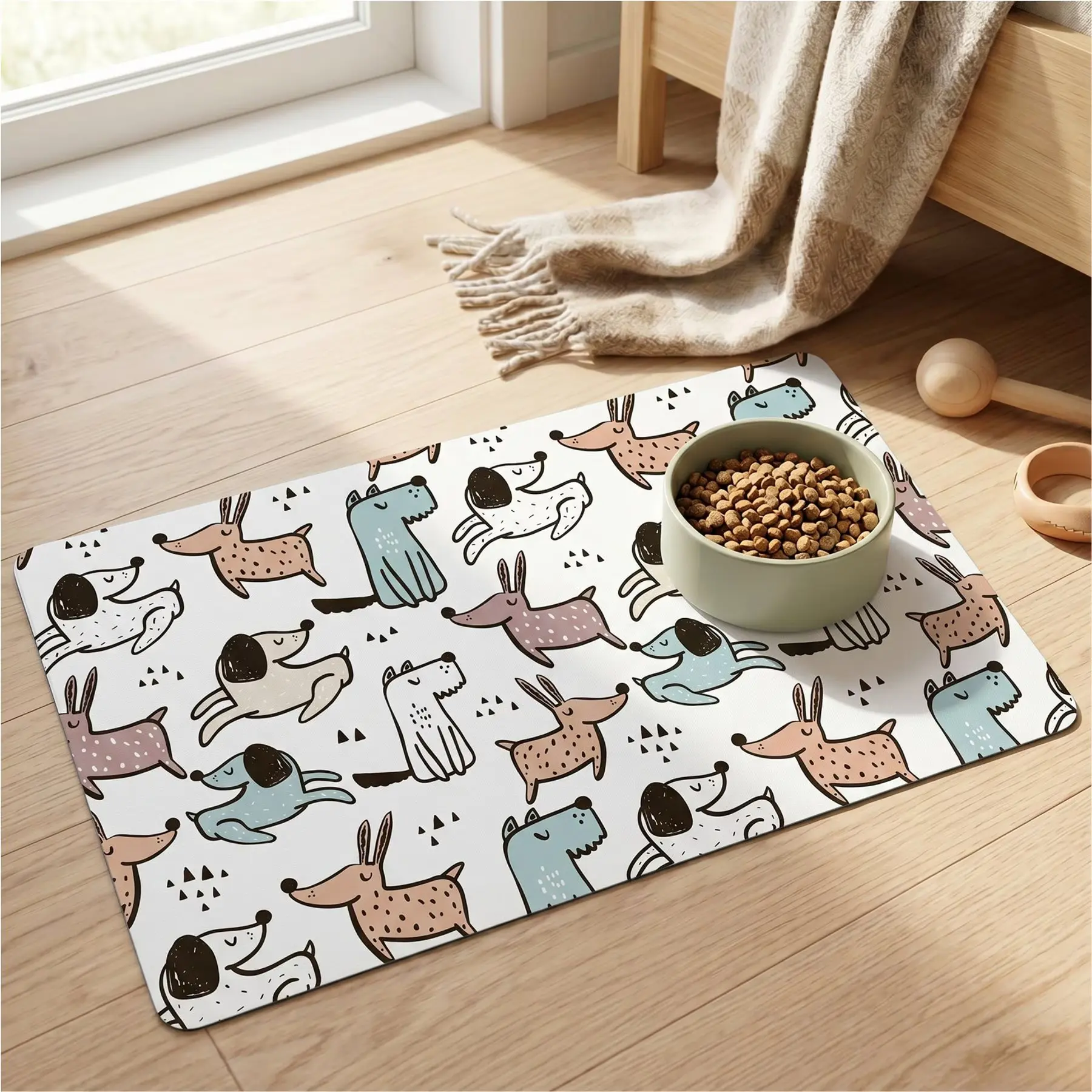 furrybaby Cartoon Doodle Pattern Waterproof Leather Dog & Cat Placemat, Multicolor