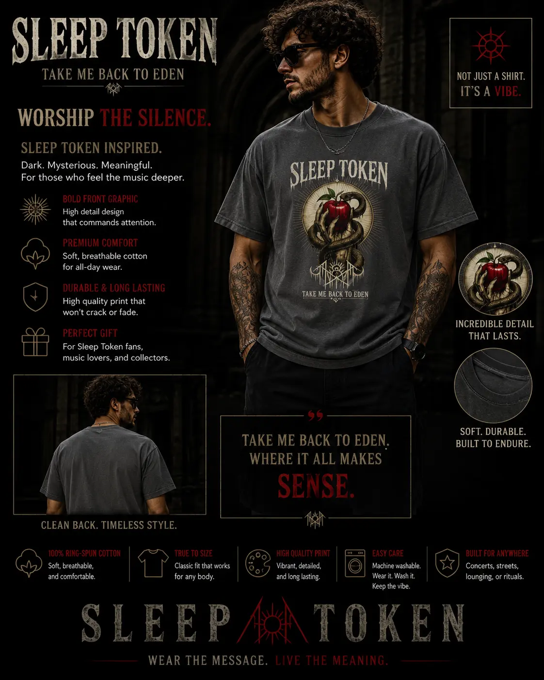 Sleep Token Take Me Back To Eden Shirt  Dark Aesthetic Graphic Tee Alternative Band Inspired Apparel Snake & Apple Streetwear Unisex Tee