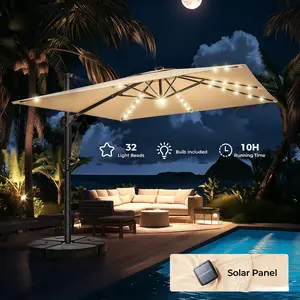 【Bright Lights】10' x 10' Premium Square Patio Umbrella with Solar Powered LED Lights, UPF 50+ UV Block, 360° Swivel & Crank Height Adjust, Ventilated Canopy, Rust-Proof Aluminum Pole for Outdoor Garden Patio
