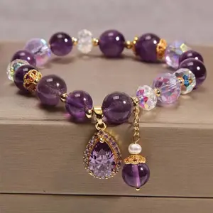 Exquisite Purple Crystal Bead Bracelet Zircon Birthday Gifts Healing Bracelet Jewelry Accessories Charm Bracelet for Women Girls