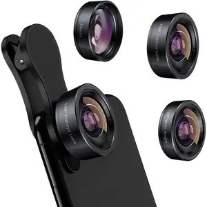 Phone Camera Lens 3 in 1 Phone Lens Kit, 198 Fisheye Lens + 120 Super Wide-Angle Lens + 20x Macro Lens for iPhone Samsung Android Smartphone Black 3in1
