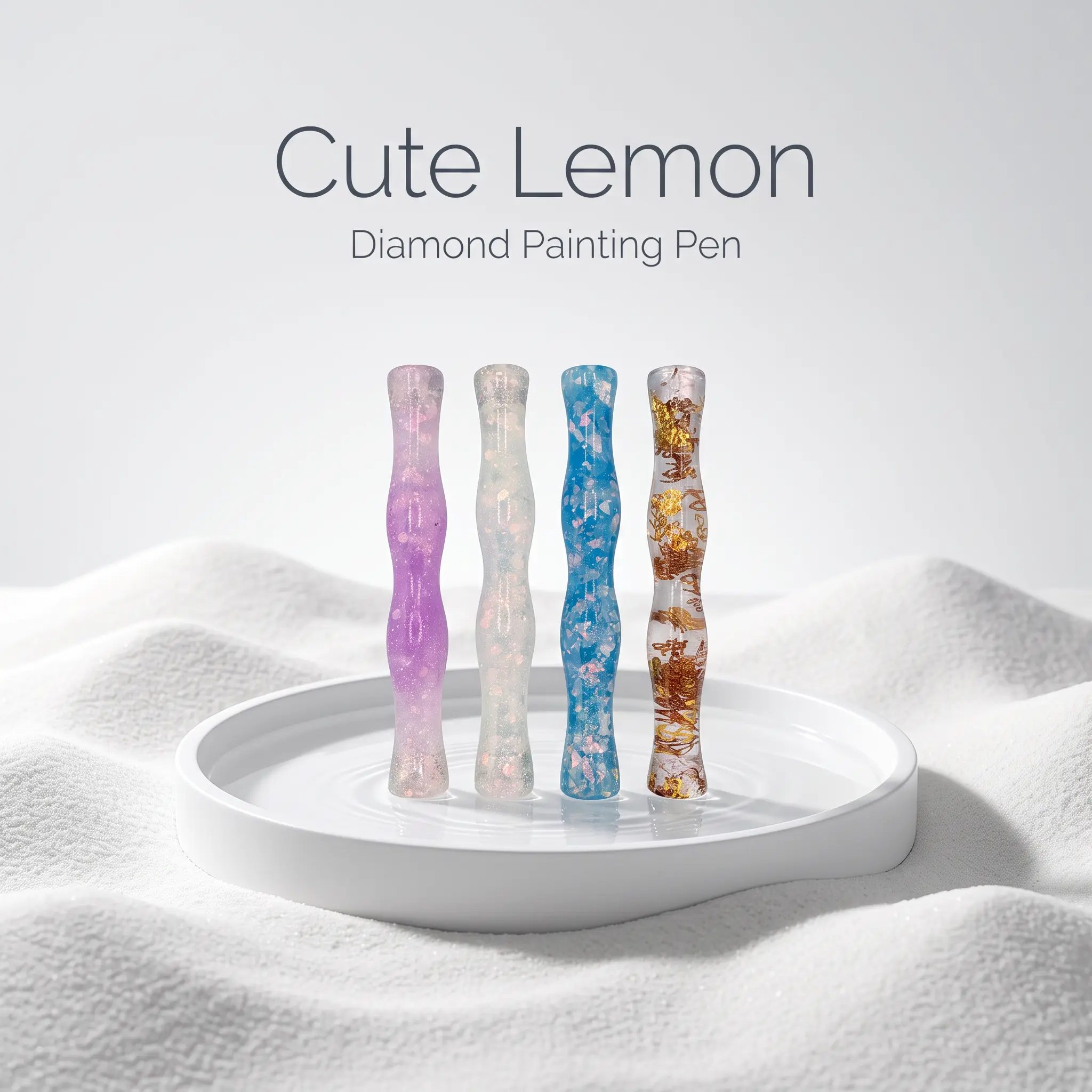 Vibrant gradient resin diamond painting pick-up pen, ergonomic curved handle for comfortable grip. Stunning aesthetic paired with reliable performance, a must-have tool for all diamond art & DIY handmade creations.