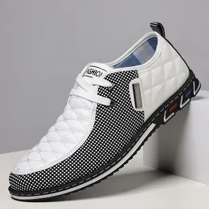 2025 Internet Celebrity Men's Casual Shoes Black and White Plaid Woven Upper Lace-up Trendy Versatile Sneakers