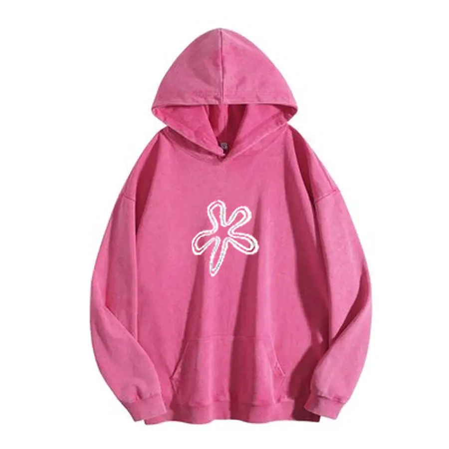 Women Acid Washed Patrick Star Outline Graphic Oversized Hoodie Vintage SpongeBob Pullover Sweatshirt For Daily Street Fall Winter Outfit