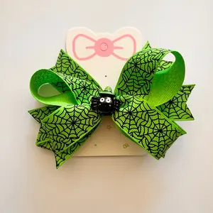 Green Spiderweb Halloween Hair Bow Alligator Clip for Girls