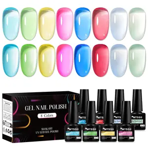 Jelly Gel Nail Polish Set, 8 Counts/set Long-lasting UV Light Gel Nail Varnish for Women & Girls, DIY Nail Art Supplies for Home Salon, Jelly Nails