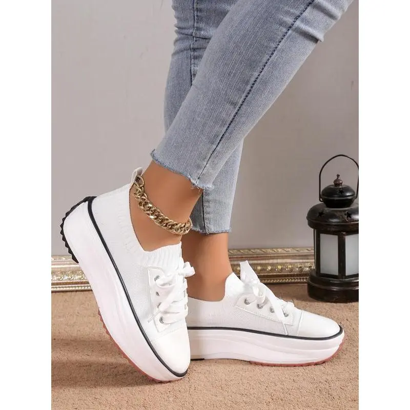 2026  Women's Fashionable Lace Up Platform Sneakers, Casual Comfortable Breathable Grommet Eyelet Shoes, Walking Shoes Women, Female All-match Round Toe Shoes Daily Wear
