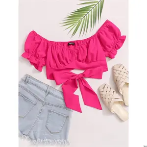 Crop Sleeve Soleia Puff Tie Back Top