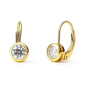 Solitaire 1.2ct Bezel CZ Leverback Earrings in Sterling Silver