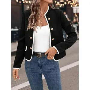 Elegant and Unique Button Decorated Shoulder Slim Fit Women's Jacket Black Jacket Black Long Sleeve Autumn Women's Jacket