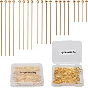 100pcs 18K Gold Filled Ball Pins Non Tarnish Craft Earring Bracelet Jewelry Making Accessories Supplies (50mm (1.96in), Gold-Ball Pin)