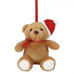 BOYDS BEARS Cinnamon Hollyjolly Bear with Santa Hat Stuffed Plush Ornament 4"