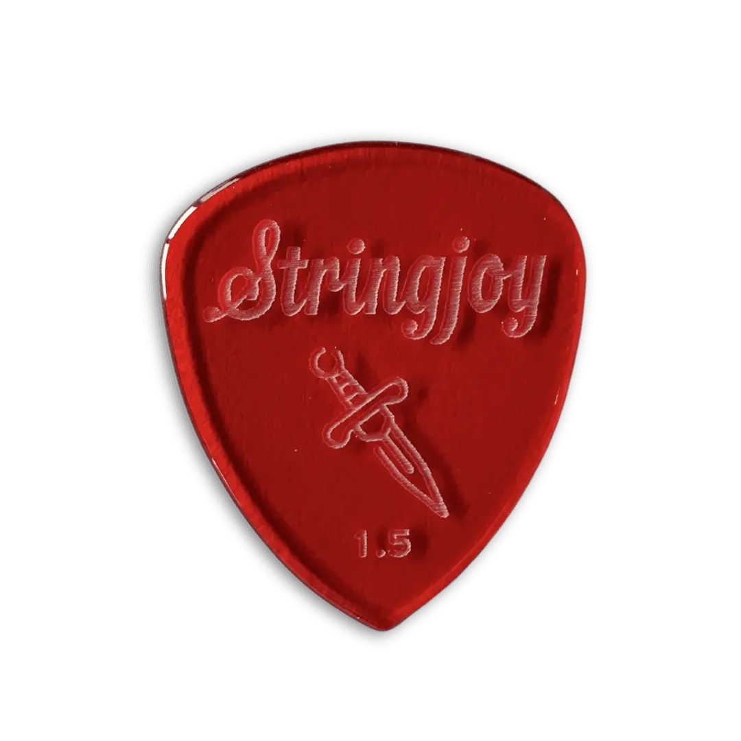 Stringjoy Hand Beveled 1.5mm Textured Dagger Acrylic Guitar Picks - 2-Pack with Bladed Implement Graphic, Excellent Grip, Effortless Release