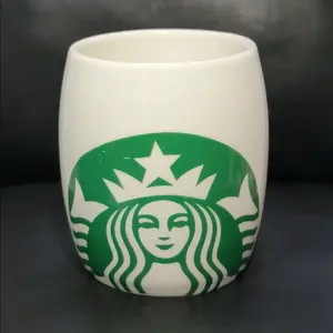 2010 Starbucks Coffee Mug Barrel Shaped Cup Classic White and Green Siren Mermaid Logo  Ceramic Washable Reusable Drinkware